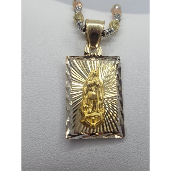 14k Gold  Two Tone Virgen De Guadalupe, Our Lady of Guadalupe Square Medal Penda - Picture 9 of 14